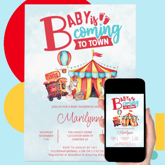 Invitation Fête de cirque de Carnaval Baby Shower