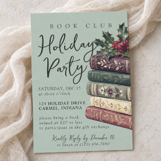 Invitation Fête de club de lecture de Noël au vert sauge