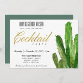 INVITATION FÊTE DE COCKTAIL A L'AQUARELLE DE FEUILLES DE CACT (Devant / Derrière)