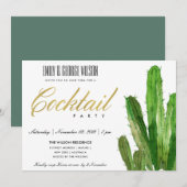 INVITATION FÊTE DE COCKTAIL A L'AQUARELLE FEUILLAGE DE CACTUS (Devant / Derrière)