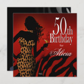 Invitation Fête de cocktail Bombshell Léopard pour 50e annive (Devant / Derrière)