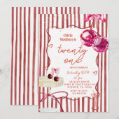 Invitation Fête de cocktail cerise boule disco (Devant / Derrière)