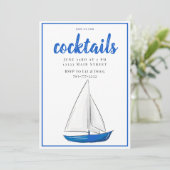 Invitation Fête de cocktail chic navire bleu nautical (Debout devant)