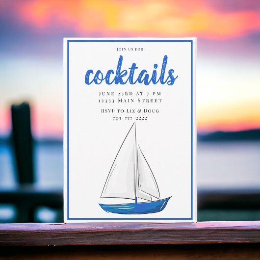 Invitation Fête de cocktail chic navire bleu nautical