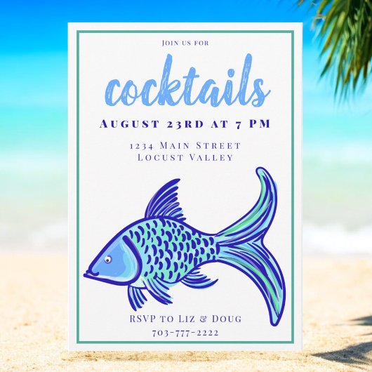 Invitation Fête de Cocktail Côtière Poisson Bleu Prépa