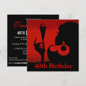 Invitation Fête de Cocktail de 40e Anniversaire Glam | rouge  (Devant / Derrière)