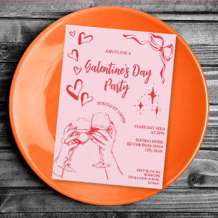 Invitation Fête de cocktail de la Saint-Valentin rose dessiné