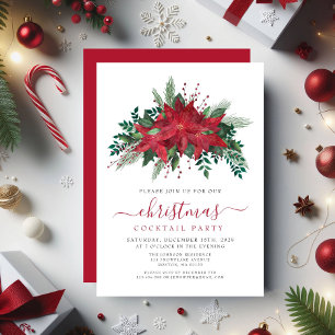 Invitation Fête de cocktail de Noël à fleurs de poinsettia ro