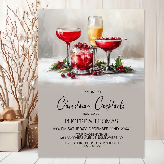 Invitation Fête de Cocktail de Noël au Houx