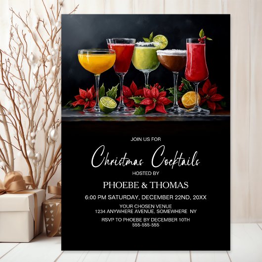 Invitation Fête de Cocktail de Noël au Poinsettia