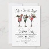 Invitation Fête de Cocktail de Noël avec des esprits brillant (Devant)