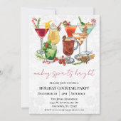 Invitation Fête de Cocktail de Noël avec des esprits brillant (Devant)