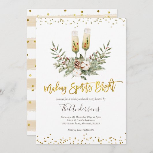 Invitation Fête de Cocktail de Noël avec des esprits brillant (Devant / Derrière)