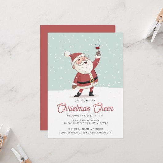 Invitation Fête de Cocktail de Noël de Santa (Devant/Arrière en situation)