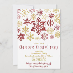 Invitation Fête de Cocktail de Noël Elégants Flocons de Neige