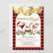 Invitation Fête de Cocktail de Noël Gingham Jingle Mingle (Devant)