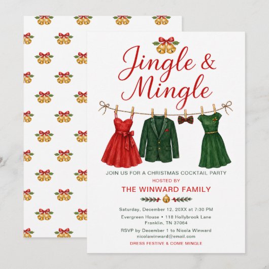 Invitation Fête de Cocktail de Noël Jingle & Mingle (Devant / Derrière)