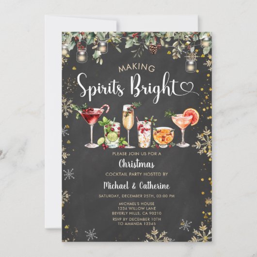Invitation Fête de cocktail de Noël Making Spirits Bright (Devant)
