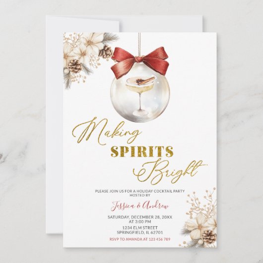 Invitation Fête de cocktail de Noël Making Spirits Bright Bau (Devant)