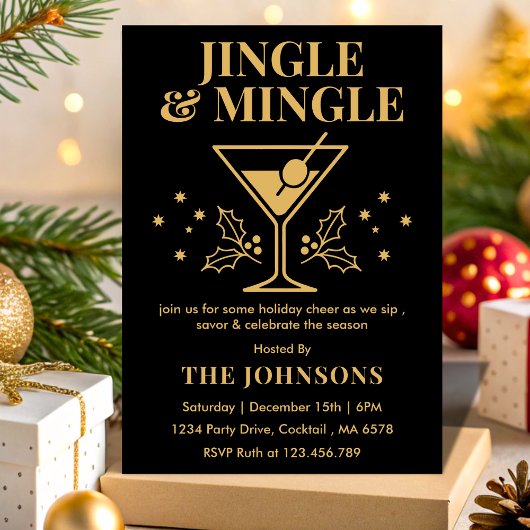 Invitation Fête de cocktail de Noël Moderne Jingle & Mingle