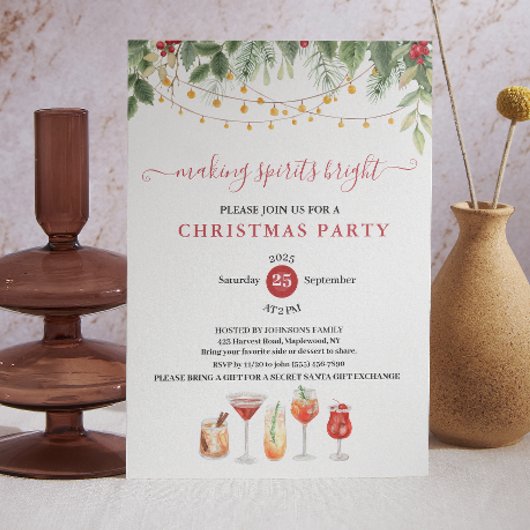 Invitation Fête de Cocktail de Noël pour Éclairer les Esprits