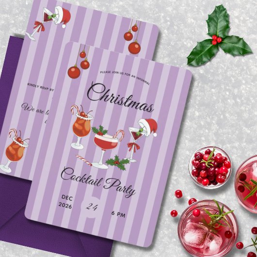Invitation Fête de cocktail de Noël rétro violet