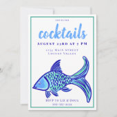 Invitation Fête de cocktail de poissons bleus preppy (Devant)