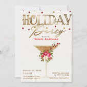 Invitation Fête de Cocktail de Vacances de Noël Or Rouge Féri (Devant)