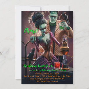 Invitation Fête de cocktail d'Halloween, Frankenstein & Marié