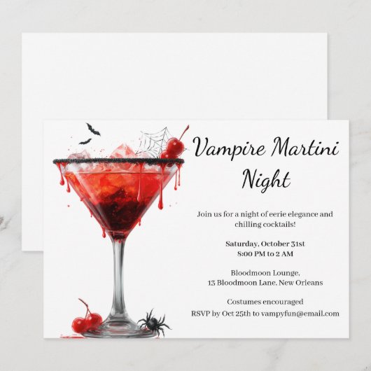 Invitation Fête de cocktail d'Halloween | Martini Vampire (Devant / Derrière)