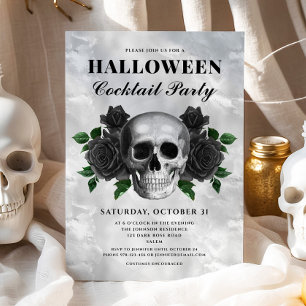 Invitation Fête de cocktail d'Halloween Roses Noires Gothique