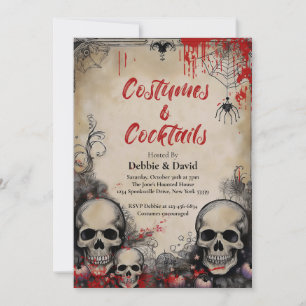 Invitation Fête de cocktail Halloween crâne gothique vintage