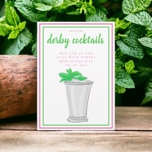 Invitation Fête de cocktail Mint Julep Derby / Rose et vert