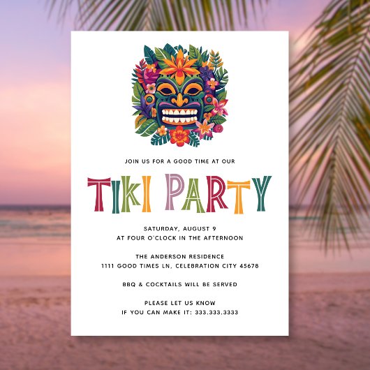 Invitation Fête de cocktail moderne tropical Tiki Luau d'été