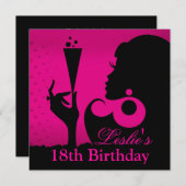 Invitation Fête de Cocktail pour 18 ans fuschia (Devant / Derrière)