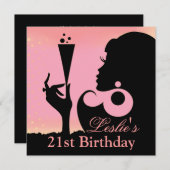 Invitation Fête de Cocktail pour 21 ans rose (Devant / Derrière)