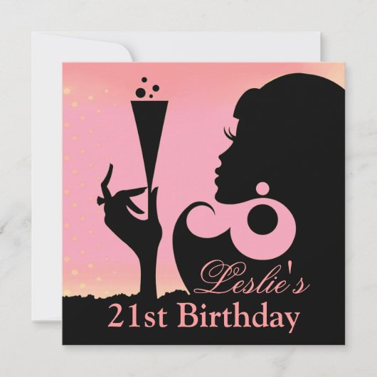 Invitation Fête de Cocktail pour 21 ans rose (Devant)
