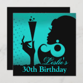 Invitation Fête de cocktail pour 30 ans teal (Devant / Derrière)