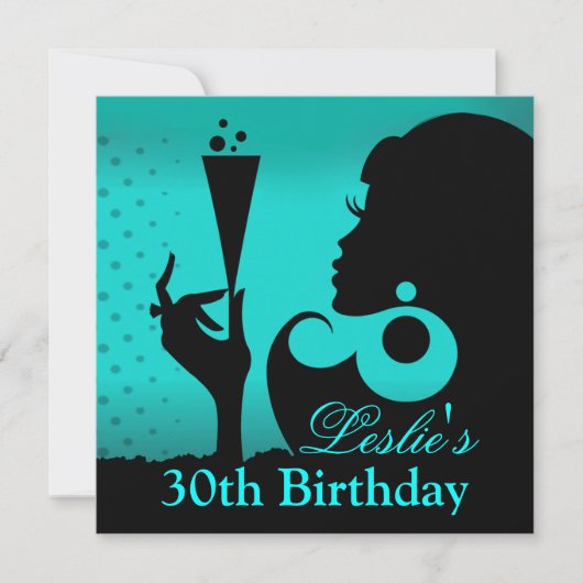 Invitation Fête de cocktail pour 30 ans teal (Devant)