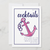Invitation Fête de cocktail préppy rose et marine ancre  (Devant)