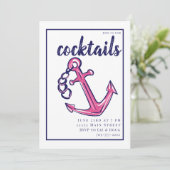 Invitation Fête de cocktail préppy rose et marine ancre  (Debout devant)