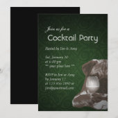 Invitation Fête de Cocktail Pug & Vin Fin en Damassé Vert (Devant / Derrière)