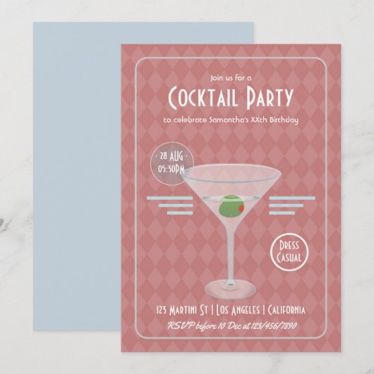 Invitation Fête de cocktail rétro vintage (Devant / Derrière)