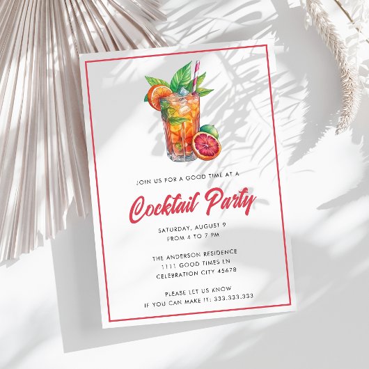 Invitation Fête de cocktail tropical dans la cour, boissons d