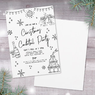 Invitation Fête de cocktails de Noël fantaisiste dessinée à l