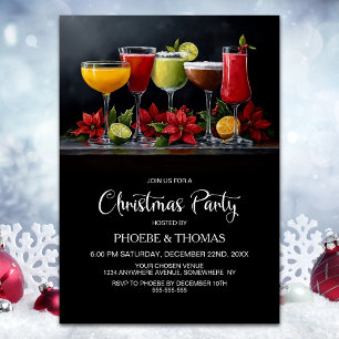 Invitation Fête de cocktails de Noël Poinsettia