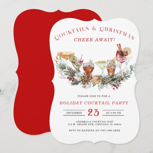 Invitation Fête de cocktails de vacances modifiable (Devant / Derrière)