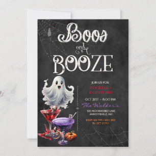 Invitation Fête de cocktails d'Halloween au tableau noir Boos
