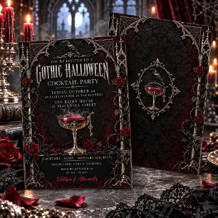 Invitation Fête de cocktails d'Halloween élégante et gothique