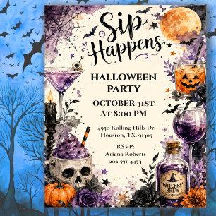 Invitation Fête de cocktails d'Halloween Sip Happens